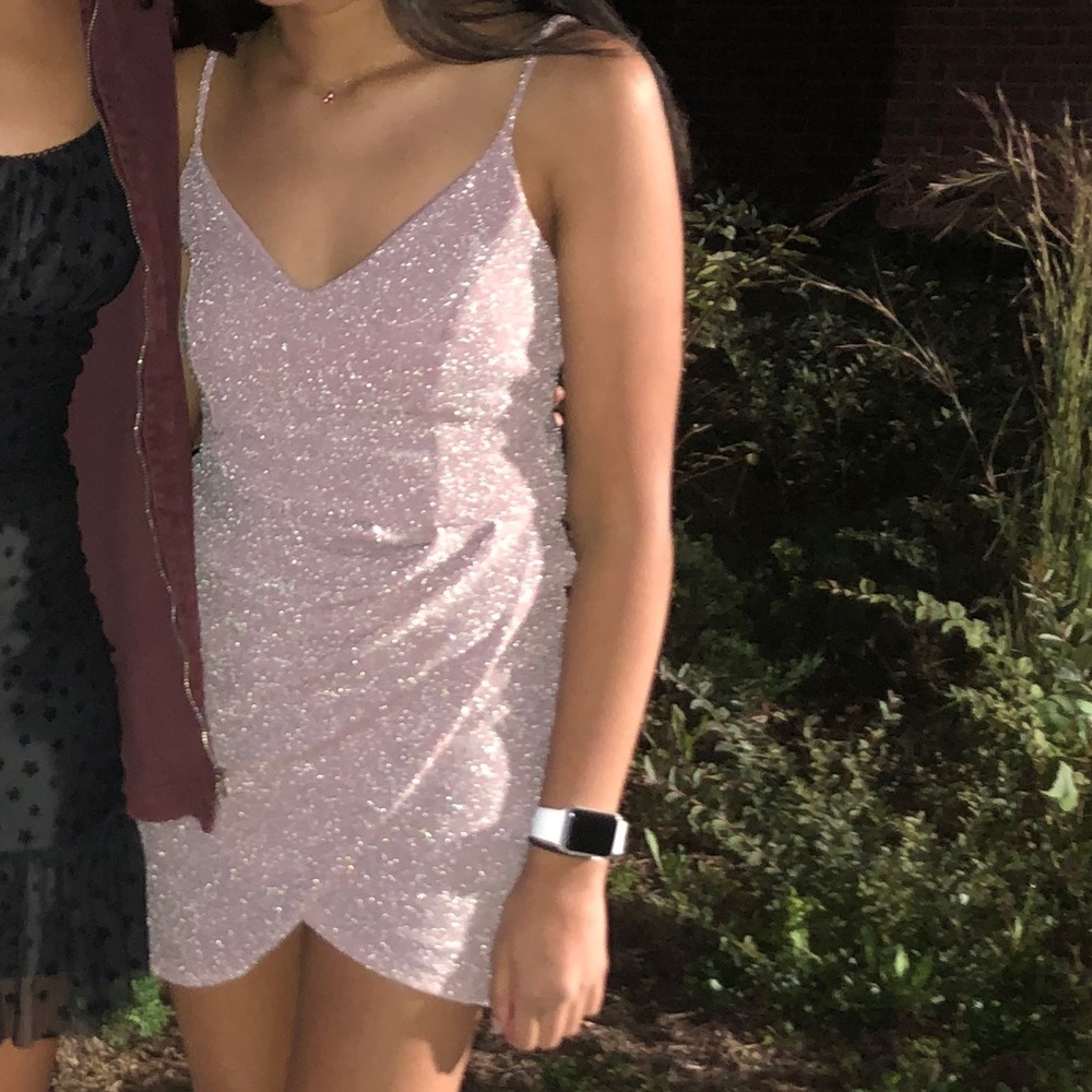 Lulus Metallic Blush Bodycon Dress